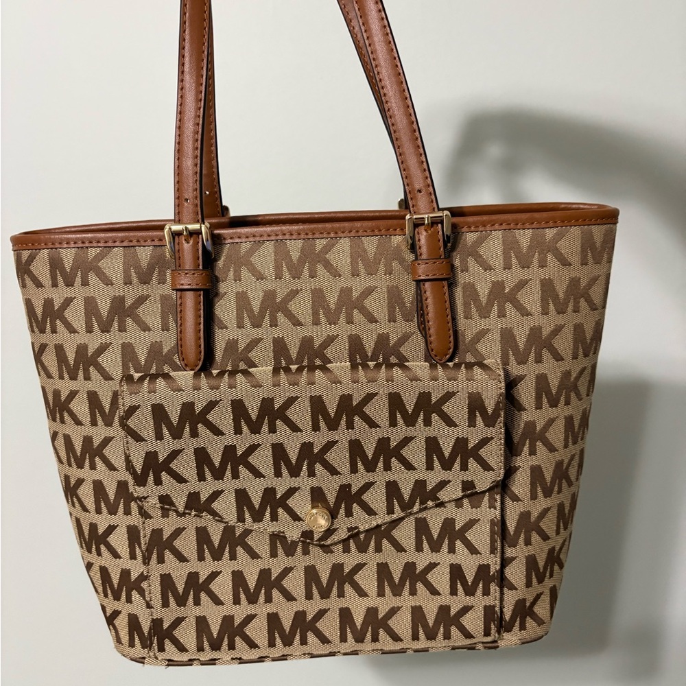 Michael Kors Tan and Brown Canvas Logo Tote